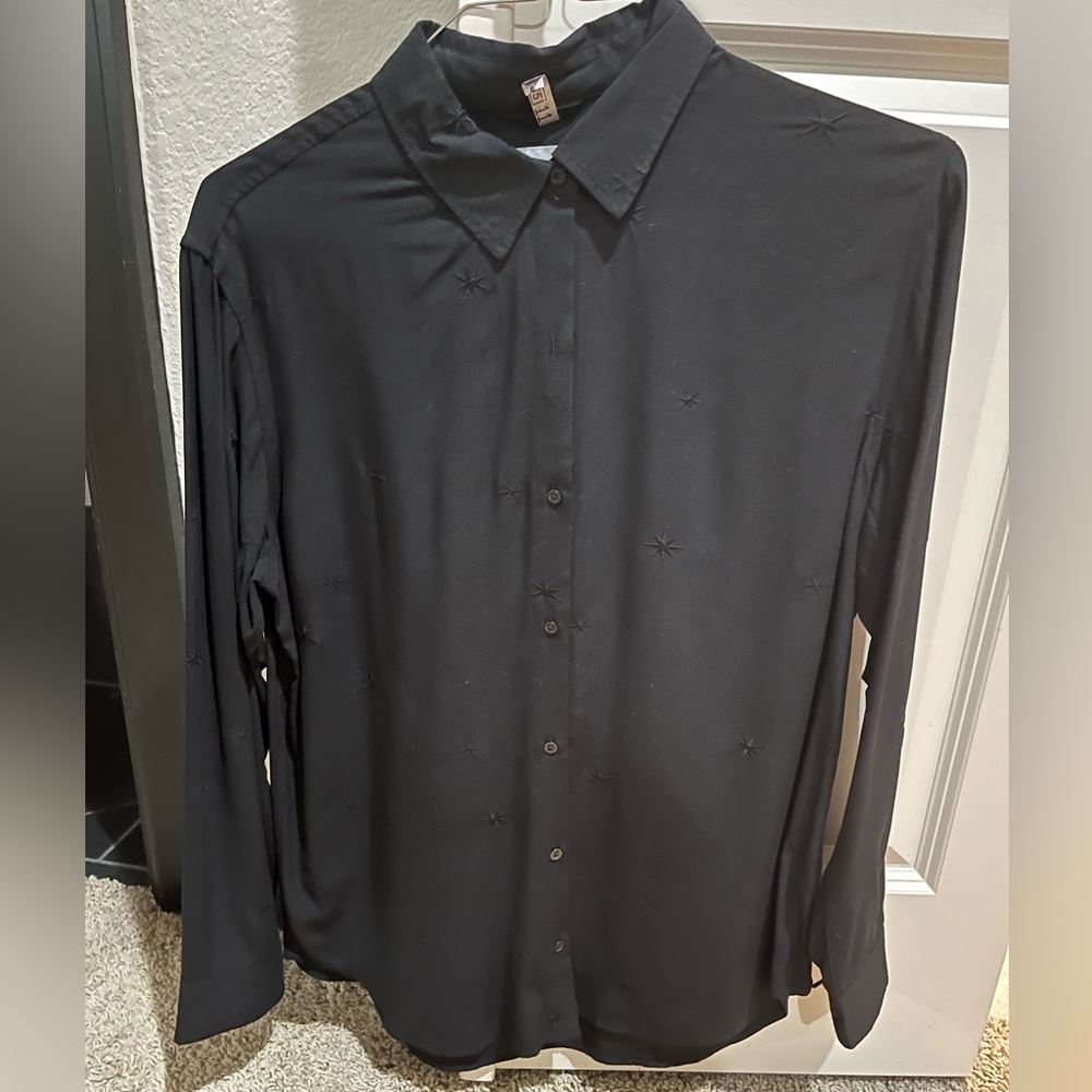 PISTOLA medium black button up embroidered top